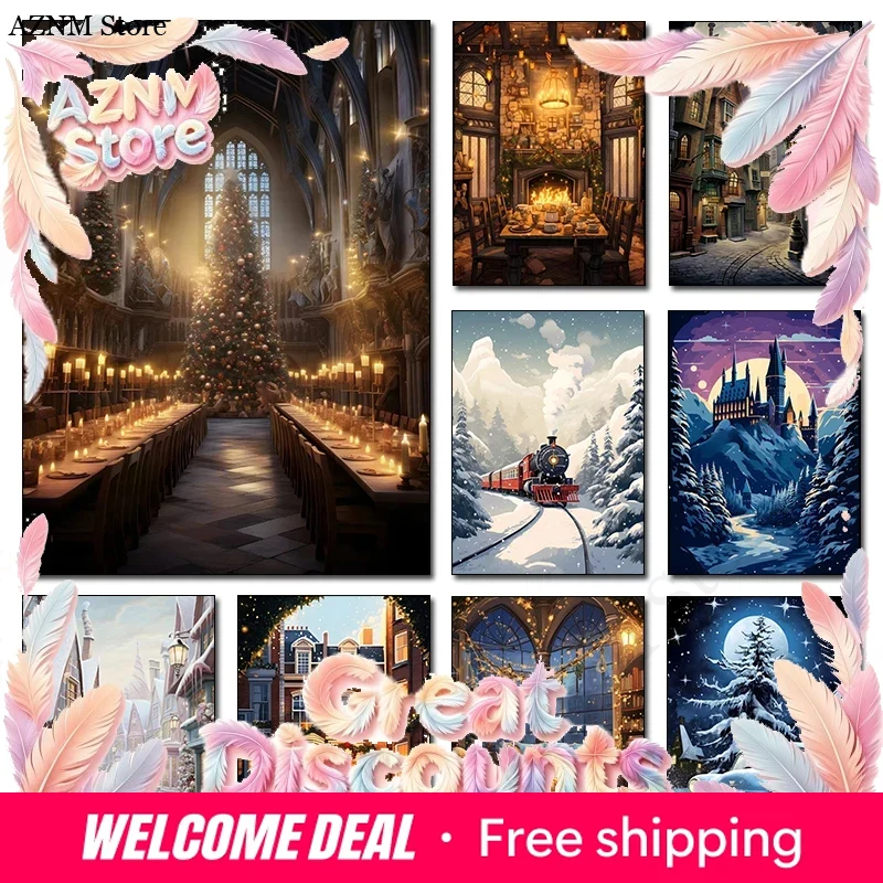 Home Decor Express - Świąteczna Magiczna Szkoła Zamek Ekspresowy Obraz