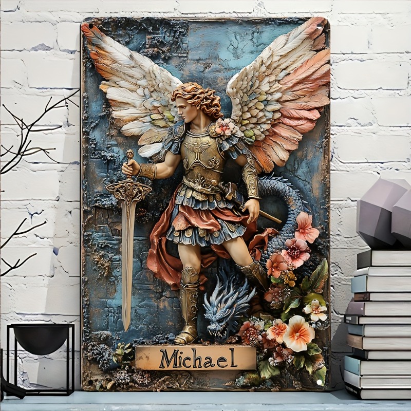 Home Decor Garden Ideas - Vintage Archangel Michael Aluminiowy Znak, Retro