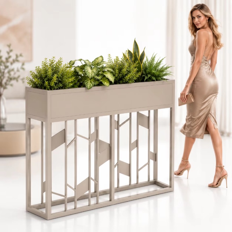 Room Divider Screen - Matowa Czarna Metalowa Skrzynia na Rośliny