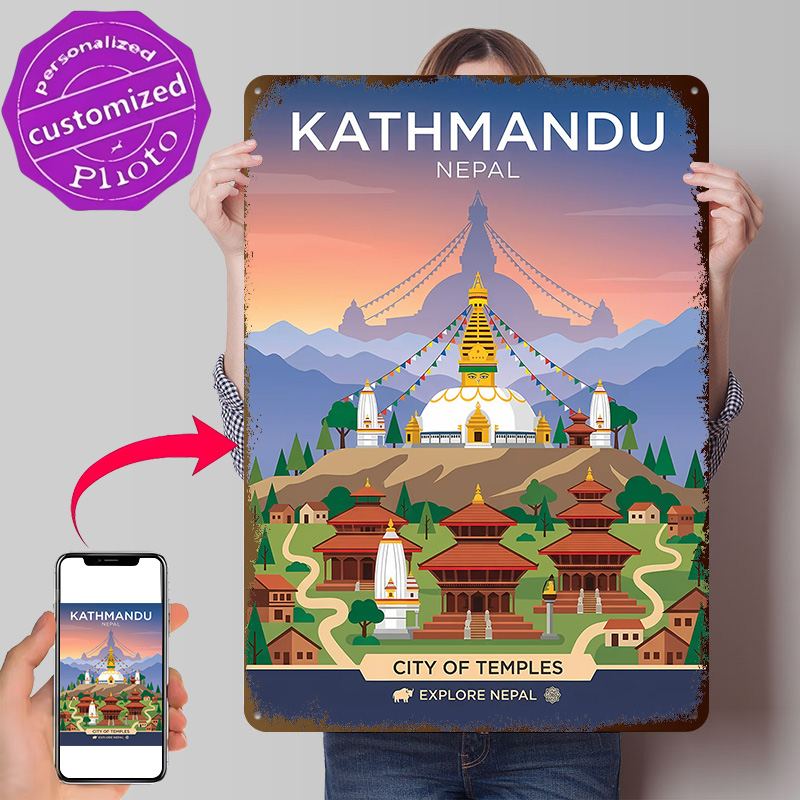 Home Decor Kathmandu - Kathmandu Miasto Świątyni Personalizowany Metalowy Plakat
