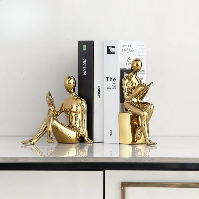 Aesthetic Bookend - Ceramiczna figurka czytelnika, 2 sztuki, podpórka