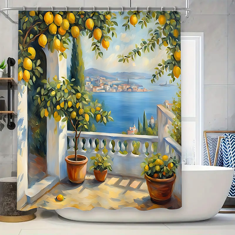Home Decor Garden Ideas - Zasłona prysznicowa z motywem śródziemnomorskiego ogrodu