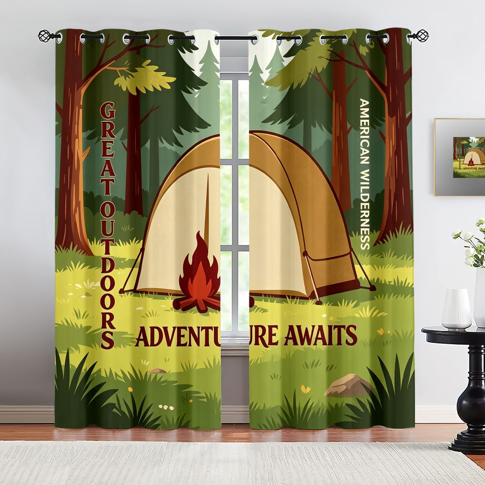 Home Decor Curtains - Zasłony z nadrukiem motywu kempingu, rustykalne