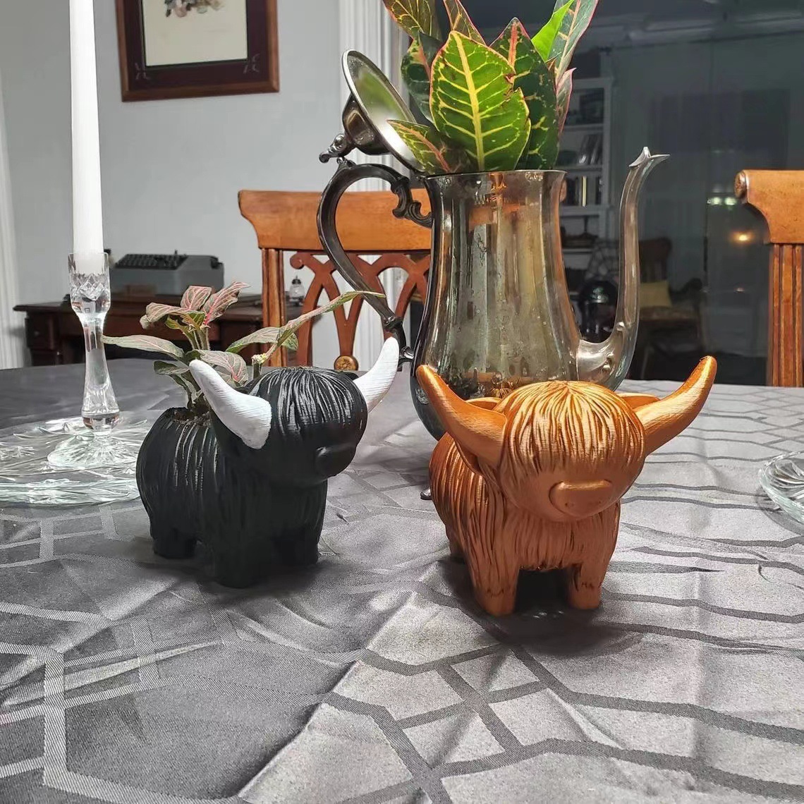 Home Decor Garden Ideas - Figurka z żywicy krowy szkockiej -