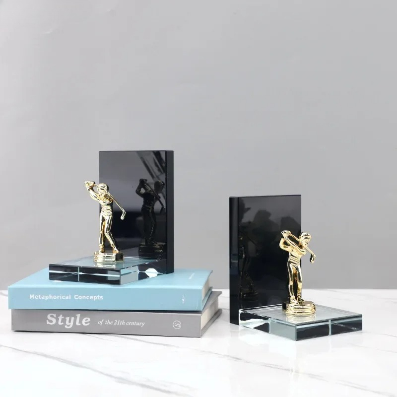Aesthetic Bookend - Złota Figurka Golfisty Abstrakcyjne Ozdoby Kryształowa