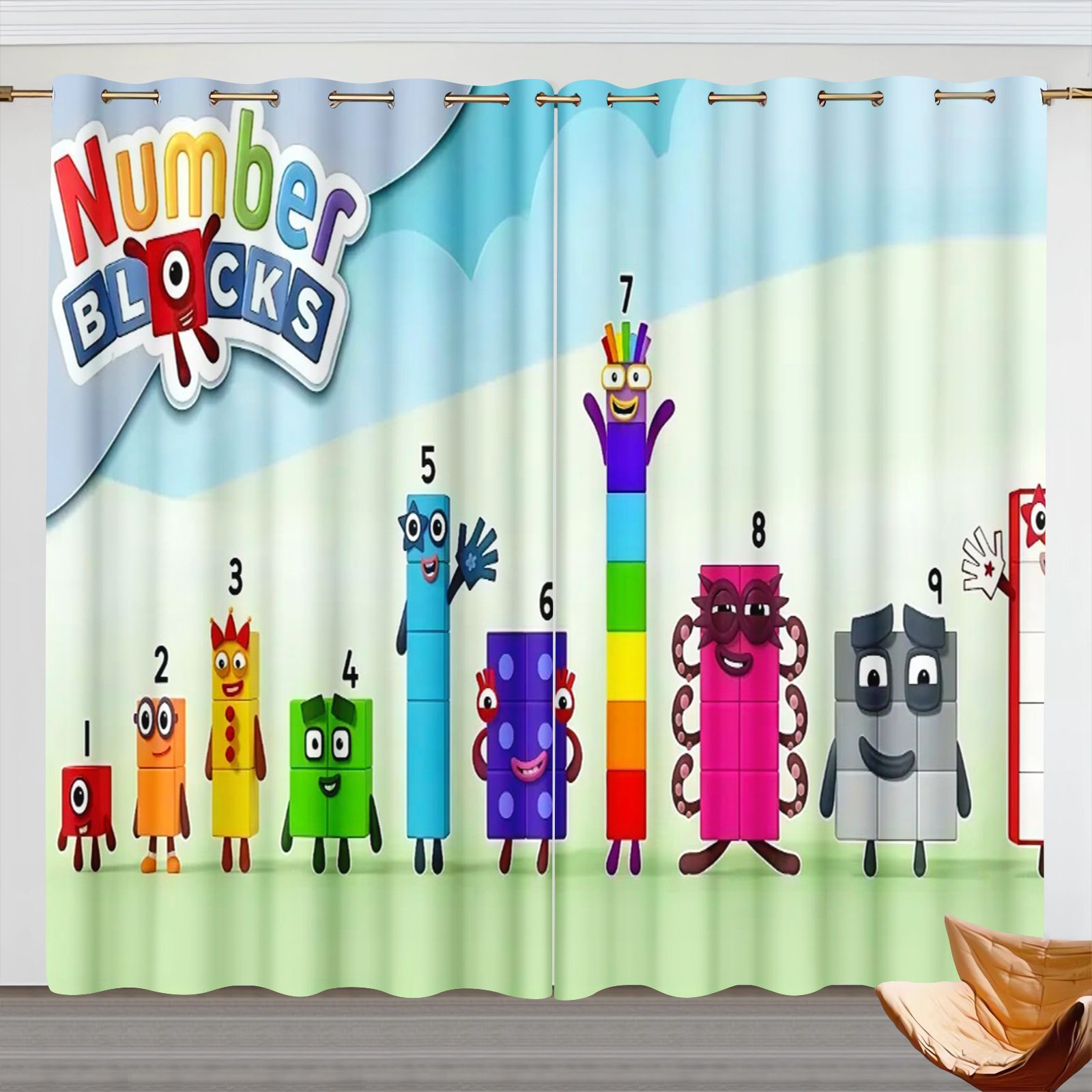 Home Decor Curtains - Zasłony z motywem Numberblocks, zaciemniające zasłony