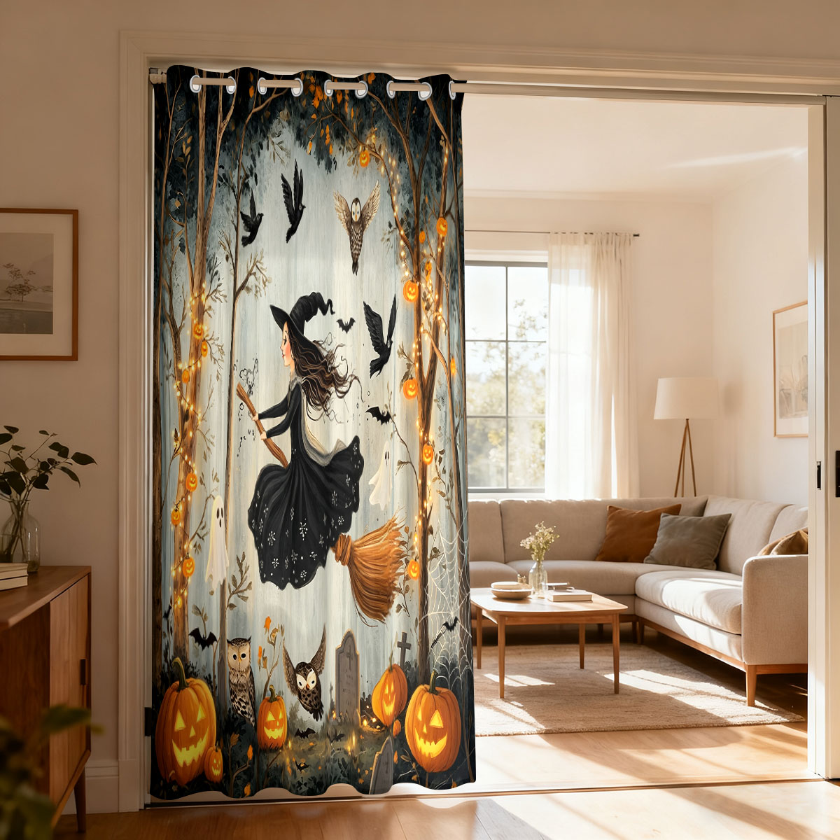 Home Decor Curtains - 1 szt. Halloweenowa Zasłona z Pojedynczą