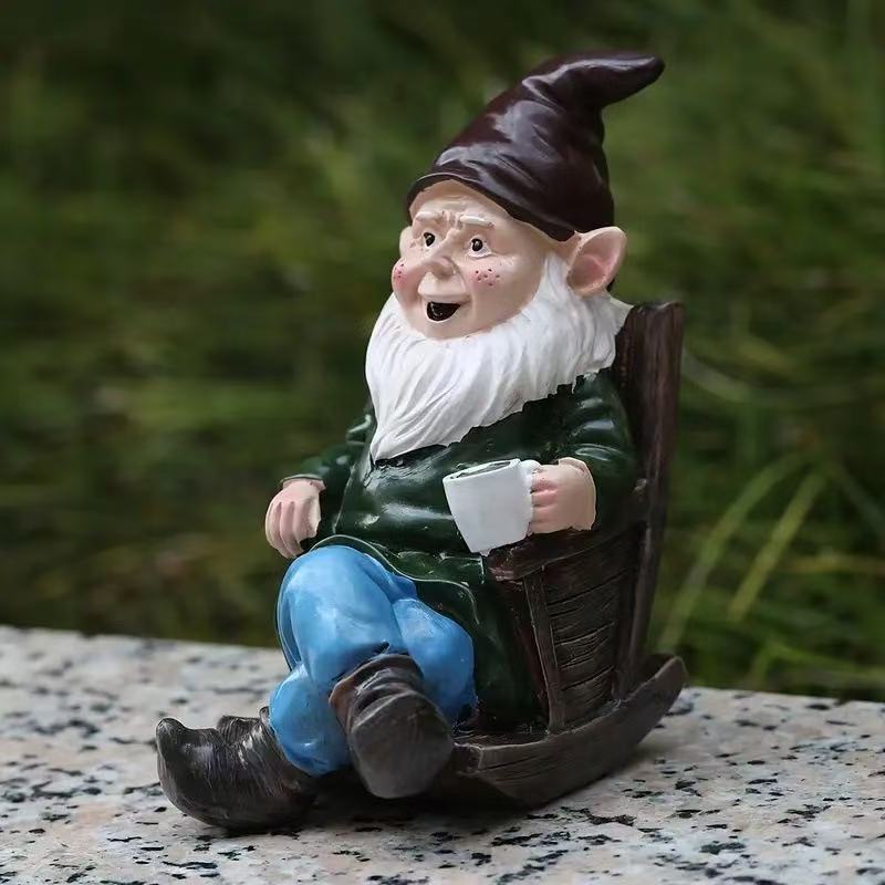 Home Decor Garden Ideas - Kreatywna żywiczna figurka krasnala na bujaku,