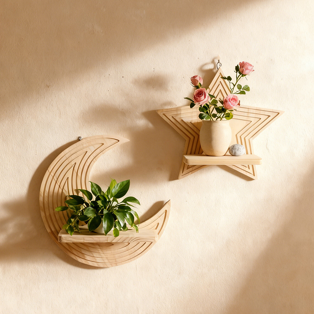 Floating Shelves - Drewniane półki wiszące w kształcie księżyca